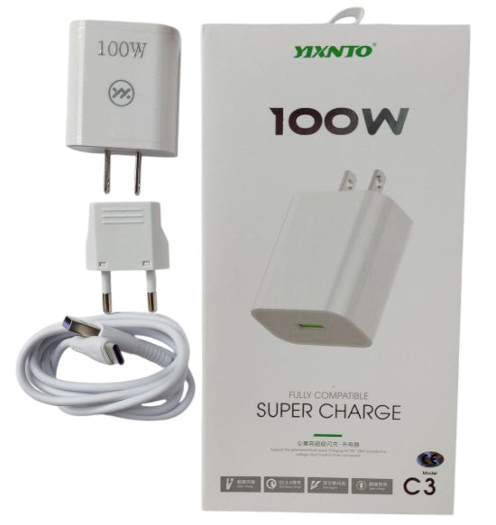 yixnto 100w fully compatible super charger adapter With Usb-A To Usb-C Cabel QC3.0 Quick Charger C3