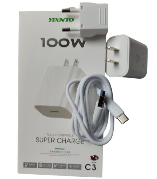 yixnto 100w fully compatible super charger adapter With Usb-A To Usb-C Cabel QC3.0 Quick Charger C3