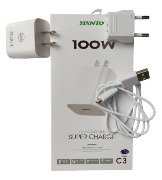 yixnto 100w fully compatible super charger adapter With Usb-A To Micro Usb Cabel QC3.0 Quick Charger C3