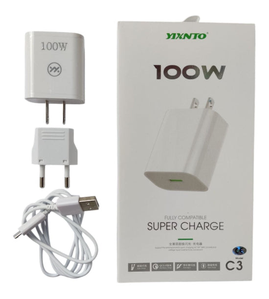 yixnto 100w fully compatible super charger adapter With Usb-A To Micro Usb Cabel QC3.0 Quick Charger C3