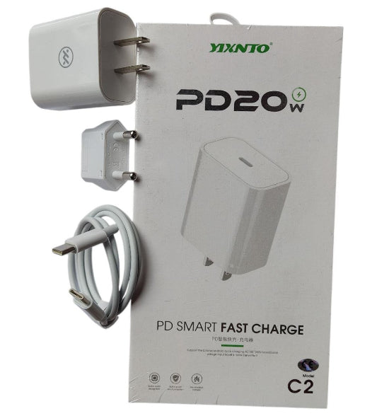 yixnto PD 20w PD Smart Fast Charge Usb-C Ports adapter With Usb-C To Usb-C Cabel Quick Charger C2