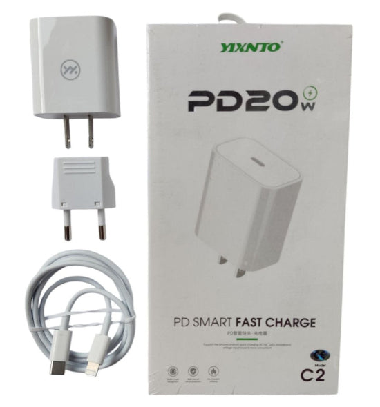 yixnto PD 20w Smart Fast Charge Usb-C Ports adapter With Usb-C To Lightning Cabel Quick Charger C2