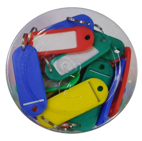 Pack of 50 Key Rings with Labels Multicolors, Plastic Box