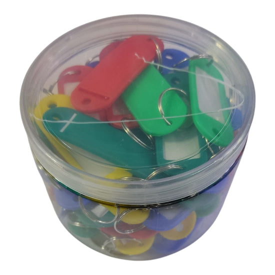 Pack of 50 Key Rings with Labels Multicolors, Plastic Box