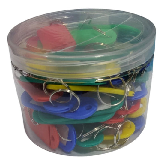 Pack of 50 Key Rings with Labels Multicolors, Plastic Box