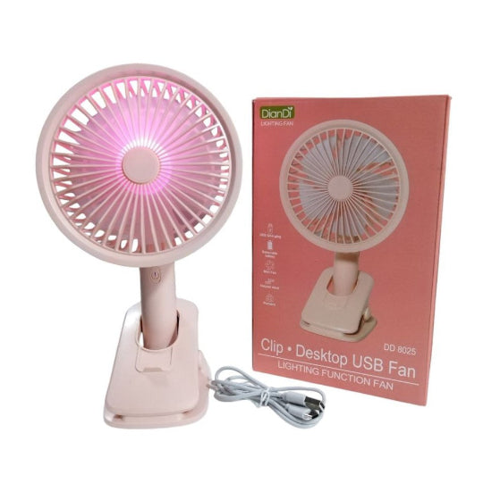 Diandi Clip Desktop USB Fan Lighting Function Rechargeable Mini Fan DD 8025