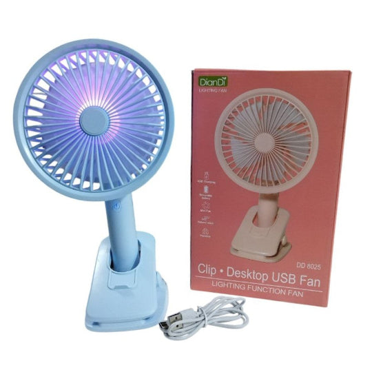 Diandi Clip Desktop USB Fan Lighting Function Rechargeable Mini Fan DD 8025