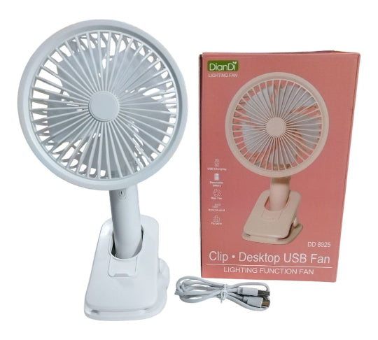 Diandi Clip Desktop USB Fan Lighting Function Rechargeable Mini Fan DD 8025