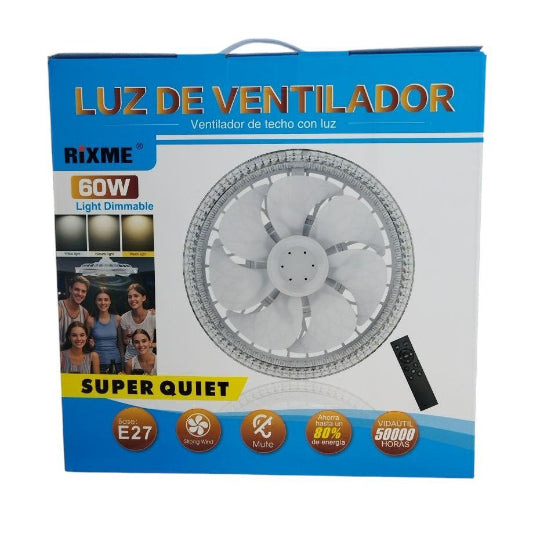 Rixme E27 60W Light Dimmable Ceiling Fan with Remote Control LED Light Bedroom Ceiling Lamp