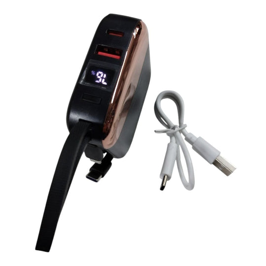 Takemore Mini Power Bank Dual Output USB-A USB-C With USB-C Lighting Cabel 22.5W 10000 mAh, R56J (Black)