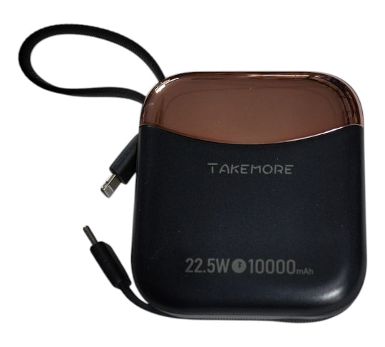Takemore Mini Power Bank Dual Output USB-A USB-C With USB-C Lighting Cabel 22.5W 10000 mAh, R56J (Black)