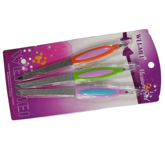 Wei Yi Mei Manicure Tool Set of 3 Metal Nail Files with 2 Sides