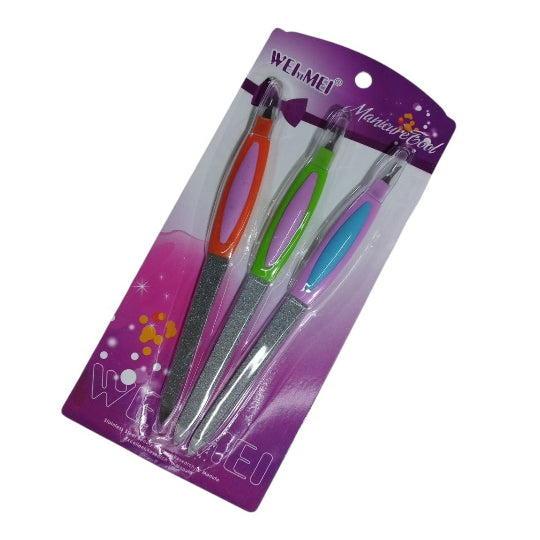 Wei Yi Mei Manicure Tool Set of 3 Metal Nail Files with 2 Sides