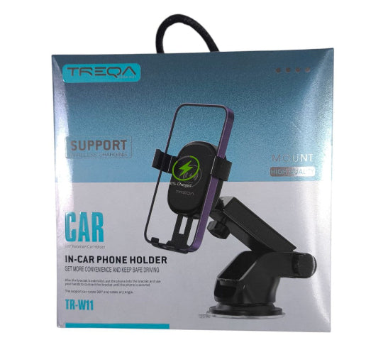 Treqa Βάση Κινητού Αυτοκινήτου με Ρυθμιζόμενα Άγκιστρα Μαύρη TR-W11