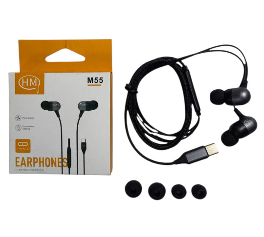 HM Type-c EarPhone In Ear Metal Headphone M55 Black