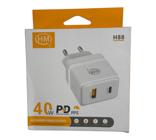 HM Usb Wall Charger Adapter USB-A Ports & USB-C Ports 40W H88