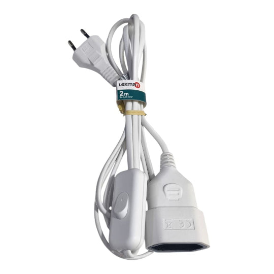 Extension Cord Simple 2m with Switch 2x0.75 White