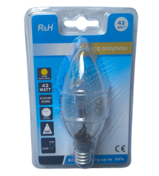 R&H E14 Energy Saving Halogen Lamp 3000K Warm White 42W Clear