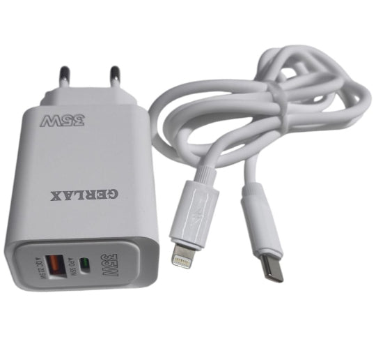 Gerlax 2 IN 1 Charger Dual-Port Type-C To Lightning Cable 35W A35 White
