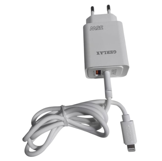 Gerlax 2 IN 1 Charger Dual-Port Type-C To Lightning Cable 35W A35 White