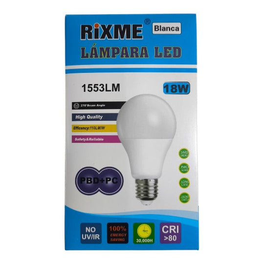 Rixme E27 Led Energy Saver Led Bulb 18W 180 Watt Equivalent Energy Saving Bulbs 1553LM Diameter 25mm Hight 14mm - White