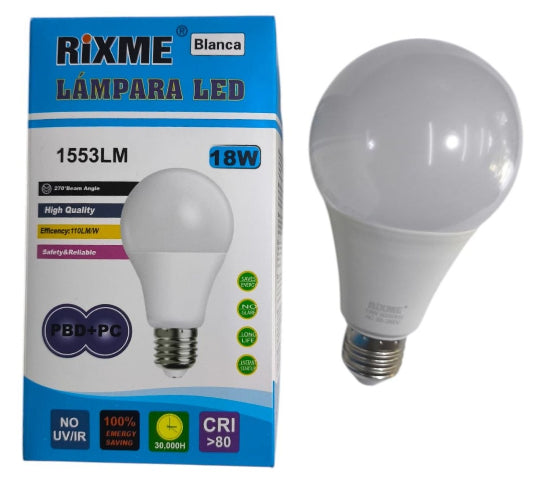Rixme E27 Led Energy Saver Led Bulb 18W 180 Watt Equivalent Energy Saving Bulbs 1553LM Diameter 25mm Hight 14mm - White