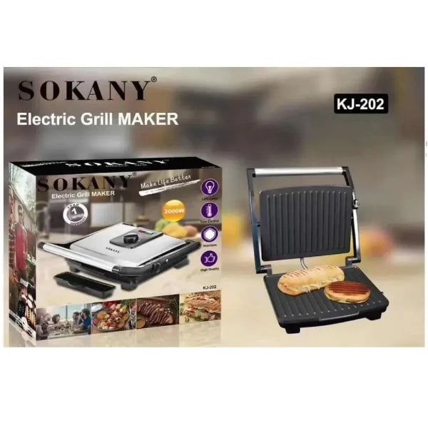 Sokany Electric Grill Maker stainless steel panini sandwich maker 2000 watts KJ-202