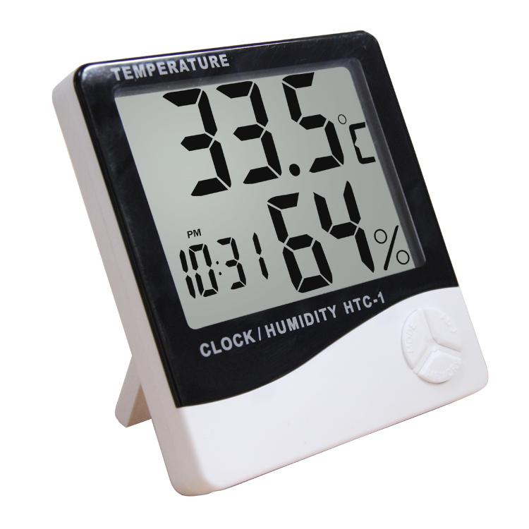 Digital clock, thermometer, hygrometer, alarm clock and white calendar with dual sensor HTC-1