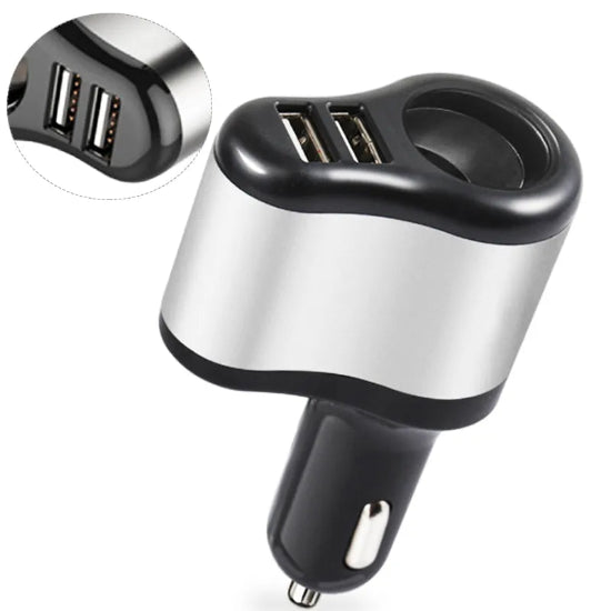 3in1 Car Charger 2 USB Ports Black and White