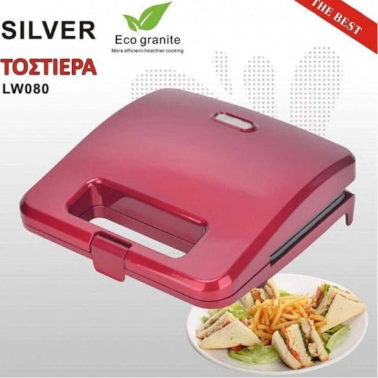 Silver LW-080 Toaster with Ceramic Plates for 2 Toasts 750W Red