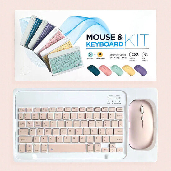 Rechargeable Bluetooth Keyboard and Mouse Combo Ultra Slim Full-Size Keyboard and Ergonomic Mouse for Laptop and All Bluetooth Enabled Mac/Tablet/iPad/PC/Laptop - Rose