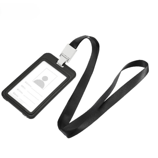 Card Holder Double-Sided Transparent Id Badge Card Holder,Plastic Vertical Double Sided Name Card Badge Holder with Lanyard for School Business Office