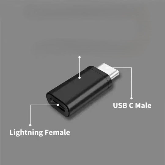 Lightning Female to USB-C Male Cable Adapter Fast Charging Converter (Black)
