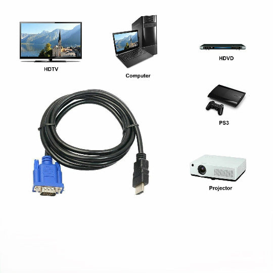 Cable HDMI Male to VGA Male 15 Pin 1080p 1.8M