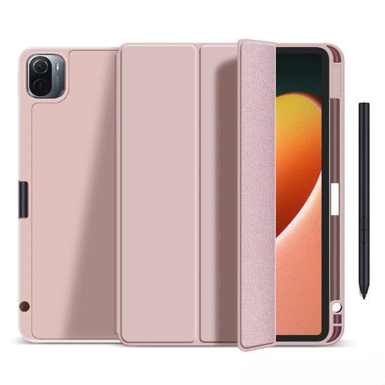 Premium Tri-fold Flip Cover Stand Case with Pencil Holder For Xiaomi Pad 5 / 5 Pro - Rose Gold