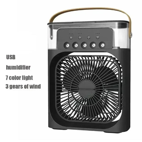 Fan Mini Air Cooler Usb Electric Fan Humidifier with 7 Light Colors,3 Speeds 10W (Black)