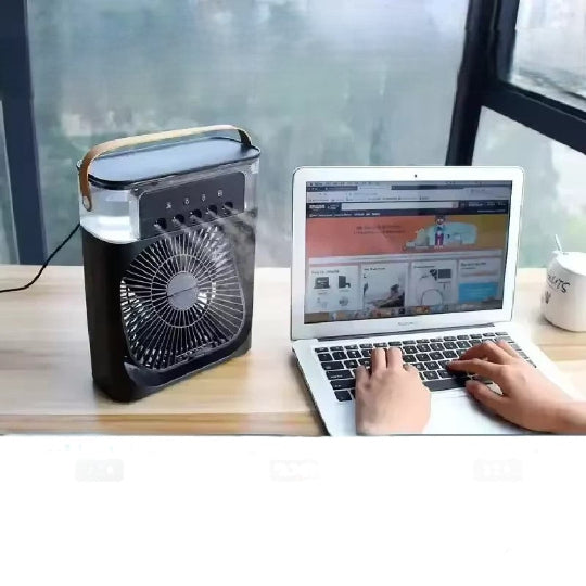 Fan Mini Air Cooler Usb Electric Fan Humidifier with 7 Light Colors,3 Speeds 10W (Black)