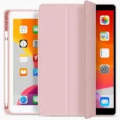 teach Tri-fold Flip Book Cover Case with Pencil Holder for iPad 10.2" 9th/8th/7th Gen: 2021/2020/2019 Rose Gold