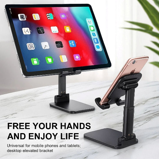 Adjustable Cell Phone Stand, Foldable Portable Phone Stand Phone Holder for Desk, Desktop Tablet Mobile Phone iPad (Black)