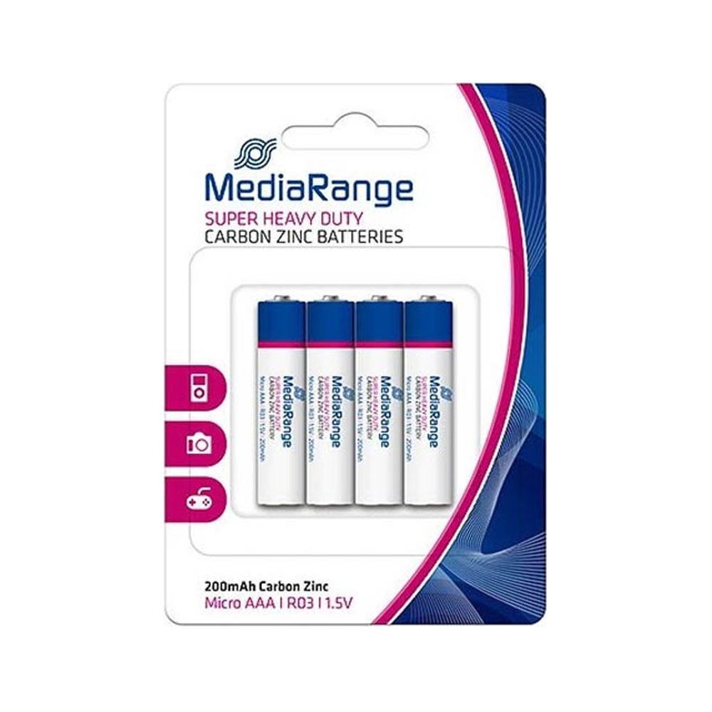 MediaRange Super Heavy Duty Batteries, Carbon-Zinc, Micro AAA/R03/1,5V/200mAh, 4x Pack