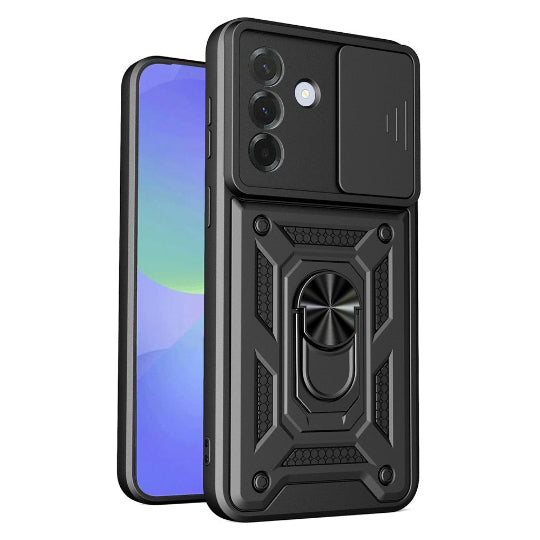 Hybrid Hard Ring Holder Kickstand Slide Camera Lens Protector Cover for Samsung Galaxy A27 Black