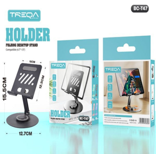TREQA BC-T47 Folding Desktop Tablet Stand Adjustable Foldable Phone & Tablet Holder Compatible 4.7"-13"