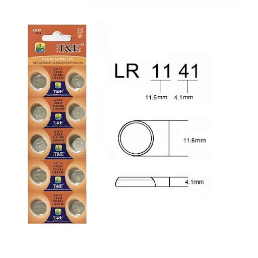 T&E AG12 SR43SW LR43 386 Alkaline Button Battery 