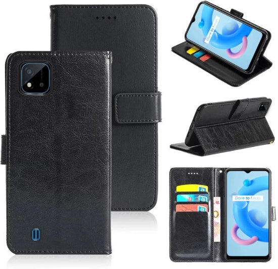 Mobile Premium Qualitiy Book Cover for Realme C11 Black