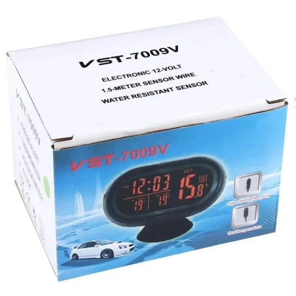 VST-7009V Digital Voltmeter / Thermometer / Car Clock 9.2×6.5×2.5cm Black/Red