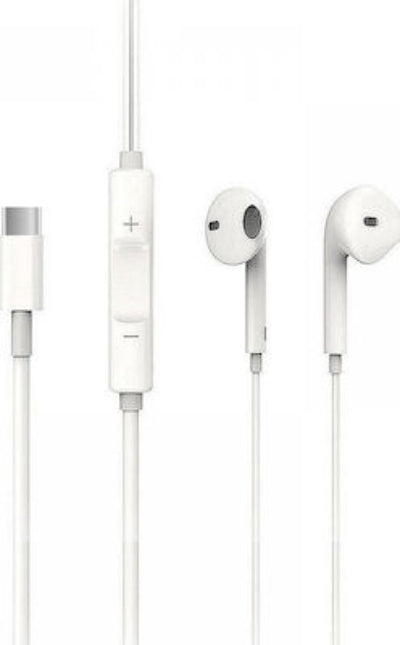 Ακουστικά Κινητού Handsfree Earbuds με Βύσμα Type-C Treqa EP-760 Λευκό