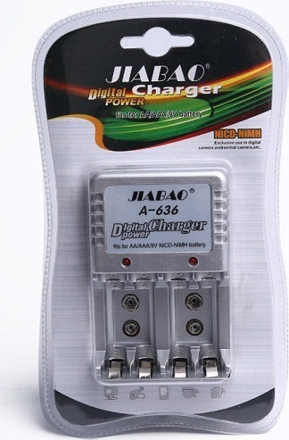 Jiabao A-636 Charger for 4 Ni-MH/Ni-Cd AA/AAA/9V Batteries in White