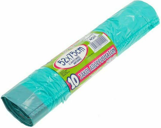 Roll of 10 green plastic garbage bags 52x75cm with drawstring