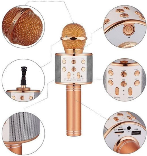 WS-858 Wireless Bluetooth Karaoke Handheld Microphone USB KTV Player Bluetooth Mic Speaker Record Music (Rose Gold)