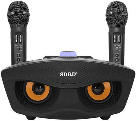 SDRD SD-306S Portable Karaoke Wireless Bluetooth Speaker with 2 Microphones (Black)